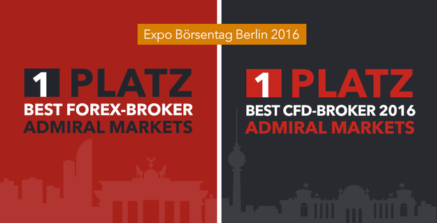 В октябре этого года, на Expo Börsentag Berlin 2016, Admiral Markets UK получила награды в двух номинациях: «Лучший Forex брокер 2016» и «Лучший CFD Брокер 2016».