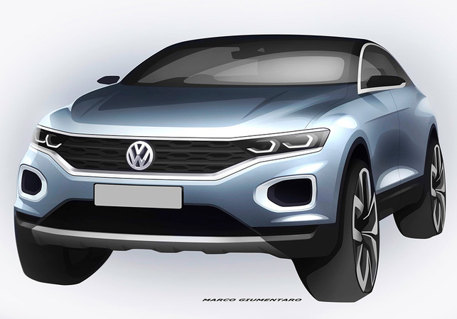Volkswagen опубликовала изображение, демонстрирующее дизайн нового кроссовера, который займет место на ступень ниже Tiguan – T-Roc.