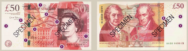 Новая банкнота 50 фунтов стерлингов. Изображение с сайта Банка Англии