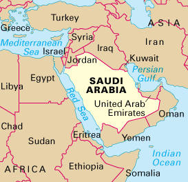 Саудовская Аравия на карте. Иллюстрация capitaleritrea.com