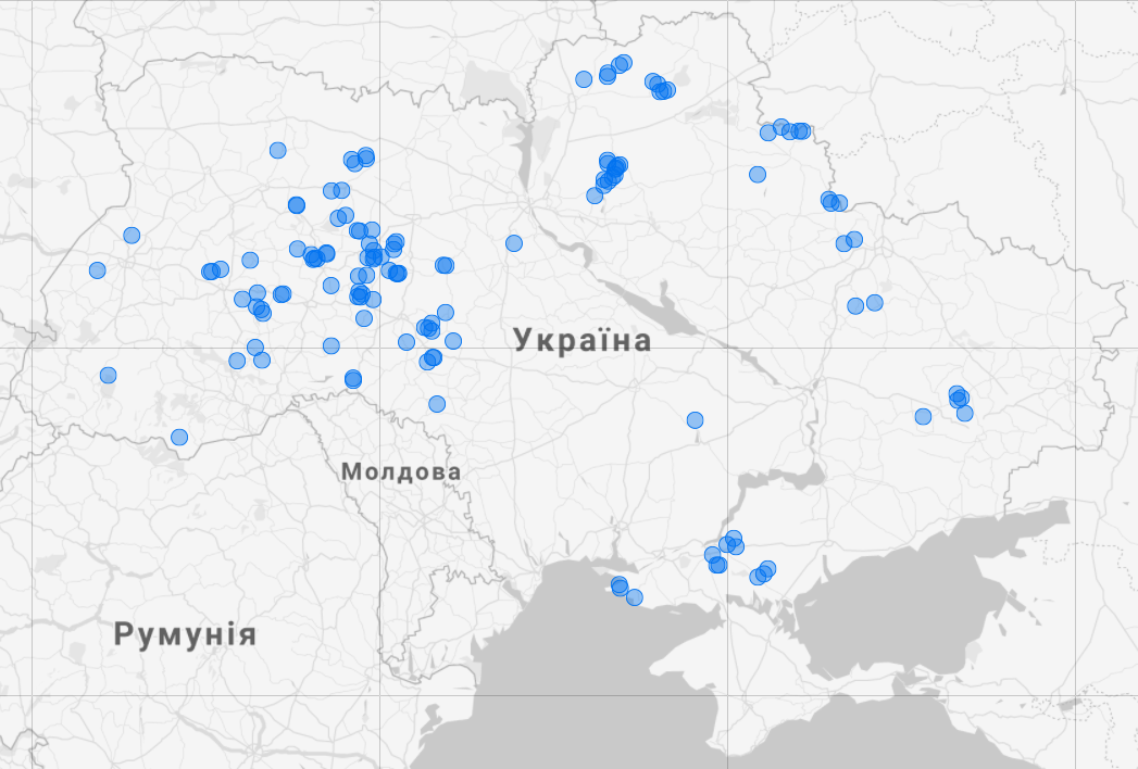 Карта подключения сел к интернету в Украине