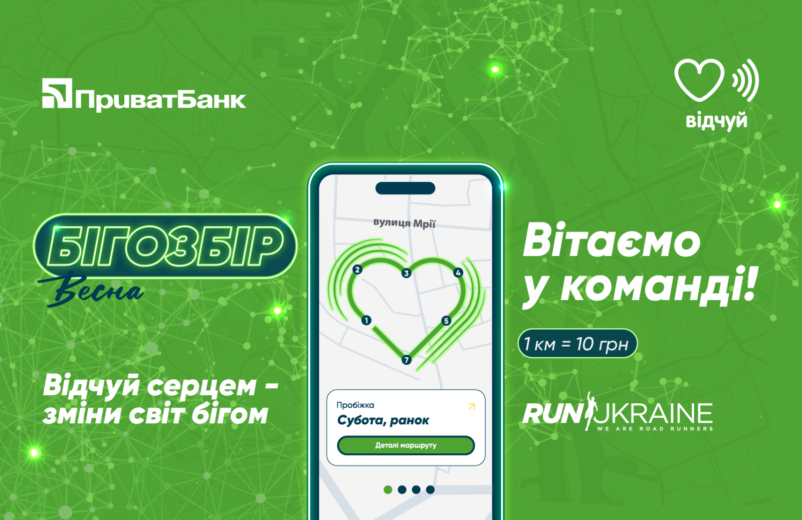 Учасники забігу «Весна 2026» з дітьми з порушенням слуху та представниками Приватбанку на стартовій лінії благодійного заходу.