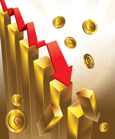 Цена на золото упала на 2,643% до 32 тыс. 921 грн за тройскую унцию.
