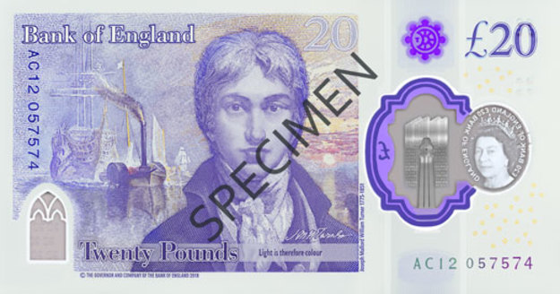 Глава Банку Англії Марк Карні представив дизайн нової банкноти номіналом 20 фунтів стерлінгів, на якій буде зображений британський художник Уїльям Тернер.