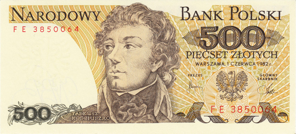 В Польше, одна из самых высоких цен на сайте была достигнута за банкноту номиналом 500 злотых времен восстания Костюшко.