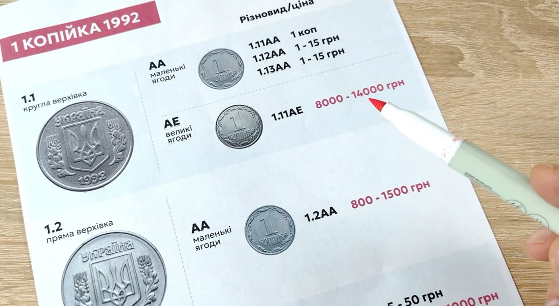 Звичайна на вигляд українська копійка може мати значну колекційну вартість — усе залежить від різновиду штемпелів, якими її карбували.